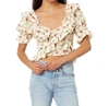 Free People Women's Favorite Girl Ruffle Floral Cotton Crop Blouse In Yellow