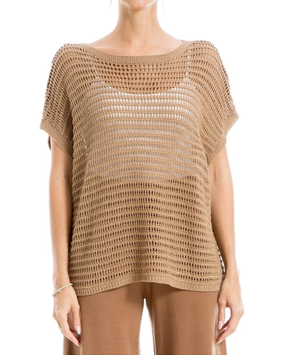 Max Studio Mesh Linen-blend Sweater In Brown
