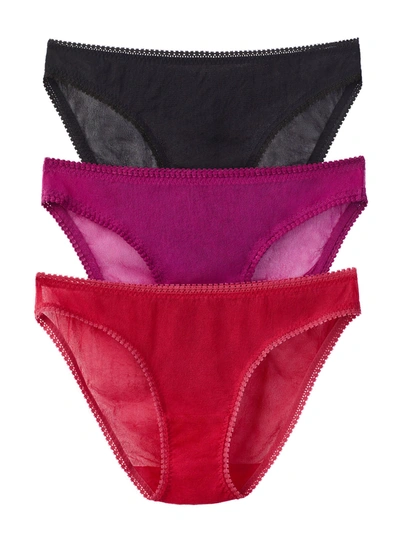 On Gossamer Women's Mesh Hip Bikini 3-pack In Black,salsa,purple