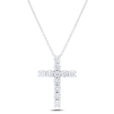 Diana M. 18 Kt White Gold, 1" Diamond Cross Pendant Adorned With 5.25 Cts Tw Of Round Diamonds