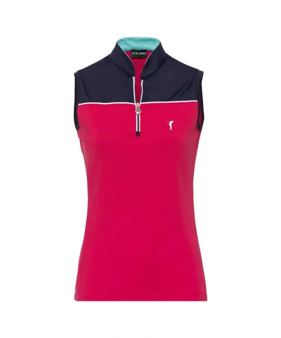 Golfino Women's Vibrant Short Sleeveless Troyer In Fuchsia/navy In Pink