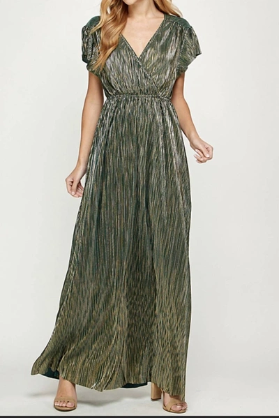 See And Be Seen Metallic Maxi Dress In Forest/gold In Green