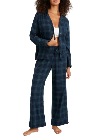 Bare The Cozy Brushed Cotton Pajama Set In Navy,forest Plaid