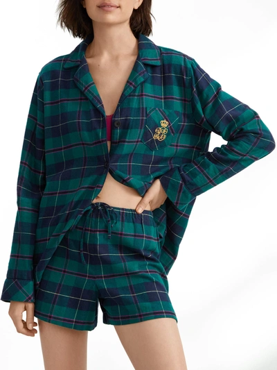 Lauren Ralph Lauren Twill Plaid Woven Boxer Pajama Set In Green Plaid