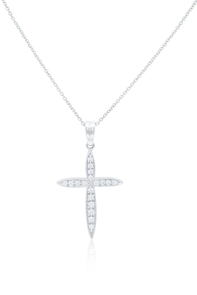 Diana M. 18 Kt White Gold, 1.5" Diamond Rounded Off Cross Pendant Adorned With 0.60 Cts Tw Of Round Diamonds