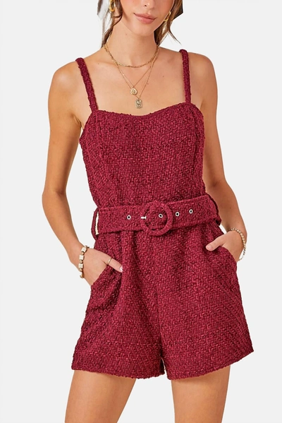 Day + Moon Falling For Tweed Romper In Wine In Red