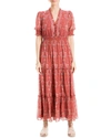 Max Studio V Neck Smocked Dress In Spice Floral Lily Ribbon