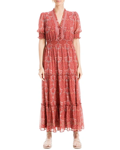 Max Studio V Neck Smocked Dress In Pink