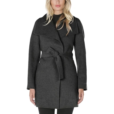 ELIE TAHARI WOOL WRAP COAT WITH TIE BELT IN CHARCOAL