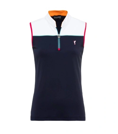 Golfino Women's Vibrant Short Sleeveless Troyer In Navy/white In Blue