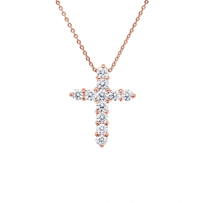 Diana M. 14 Kt Rose Gold Diamond Cross Pendant Adorned With 0.70 Cts Tw Of Brilliant Cut Round Diamonds In Multi