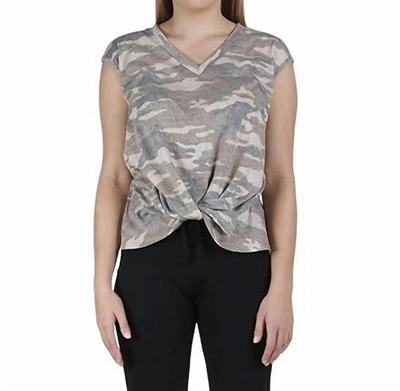 Coin 1804 V-neck Tye Dye Tee Curvy In Taupe Olive In Grey