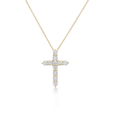 DIANA M. 18 KT YELLOW GOLD, 1" DIAMOND CROSS PENDANT ADORNED WITH 3.50 CTS TW OF BRILLIANT CUT ROUND DIAMONDS