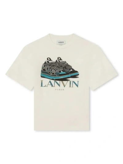 Lanvin Kids' 印花棉质平纹针织t恤 In Off White