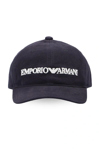 Emporio Armani Logo Embroidered Baseball Cap In Blu