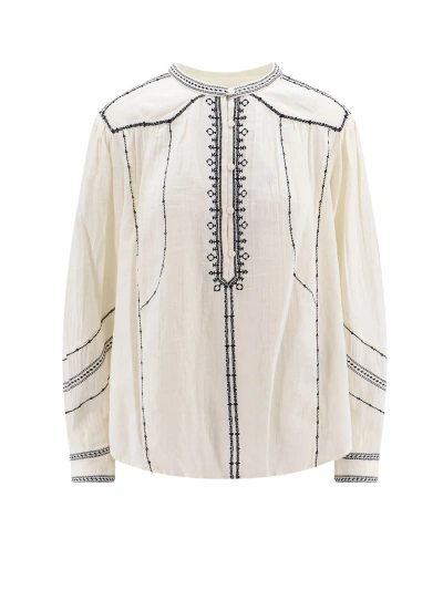 Marant Etoile Organic Cotton Embroidered Pelson Blouse In Powder