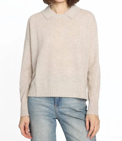 Minnie Rose Crew Neck Pullover With Collar In Ecru In Brown