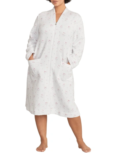 Eileen West Diamond Quilt Waltz Zip Robe In Rosebuds