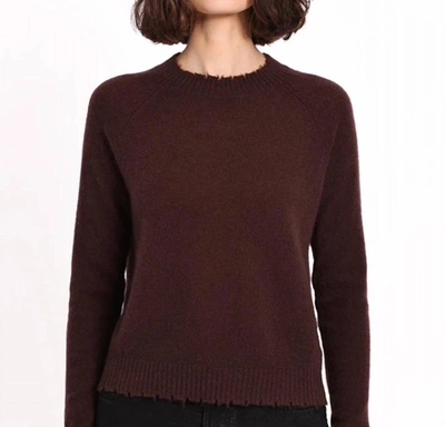 Minnie Rose Cashmere Frayed Edge Cropped Sweater In Chocolate In Brown