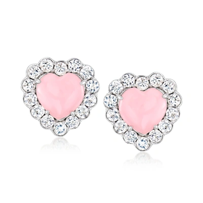 Ross-simons Pink Opal And White Topaz Heart Earrings In Sterling Silver