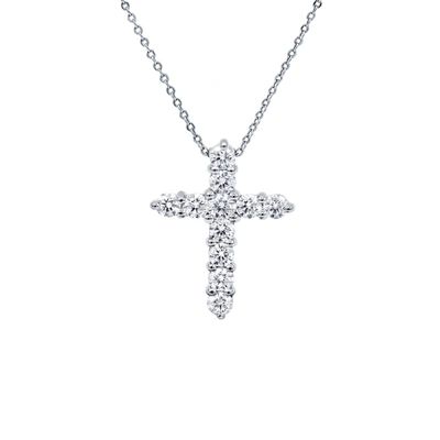 Diana M. 18 Kt White Gold, 0.75" Diamond Cross Pendant Adorned With 0.70 Cts Tw Of Round Diamonds