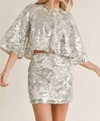 SAGE THE LABEL AURO SEQUIN FLARE TOP IN CHAMPAGNE SILVER