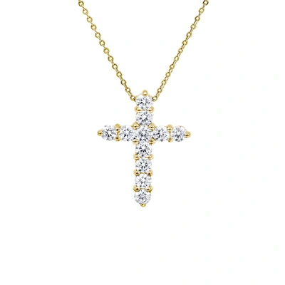 Diana M. 18 Kt Yellow Gold, 0.50" Diamond Cross Pendant Adorned With 0.70 Cts Tw Of Round Diamonds