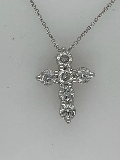 Diana M. 18 Kt White Gold Diamond Cross Pendant Adorned With 1.50 Cts Tw Of Diamonds