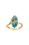 Fzn 14k Gold Plate Swiss Blue Topaz Dragonfly Ring In Swiss Blue Topaz