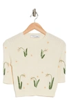 Valentino Beaded Short Sleeve Crop Sweater In Avorio