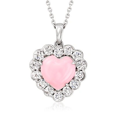 Ross-simons Pink Opal And White Topaz Heart Pendant Necklace In Sterling Silver
