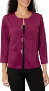 MULTIPLES MULTI-PANEL FAUX SUEDE JACKET IN EGGPLANT