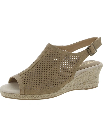 Easy Street Stacy Womens Faux Leather Peep-toe Wedge Sandals In Beige