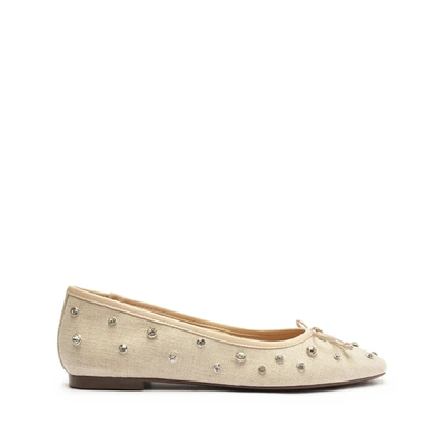 Schutz Arissa Shine Linen Flat In Oyster