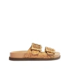 Schutz Enola Dual-buckle Easy Slide Sandals In Beige