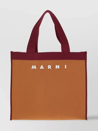 Marni Knitted Logo Tote With Long Handles In Brown