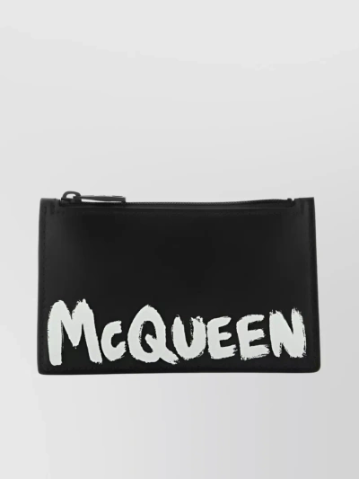 Alexander Mcqueen Printed Leather Zip Wallet In Black