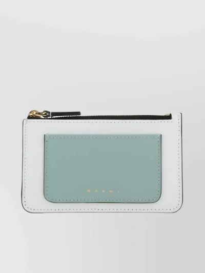 Marni Calf Leather Engraved Cardholder In Cyan