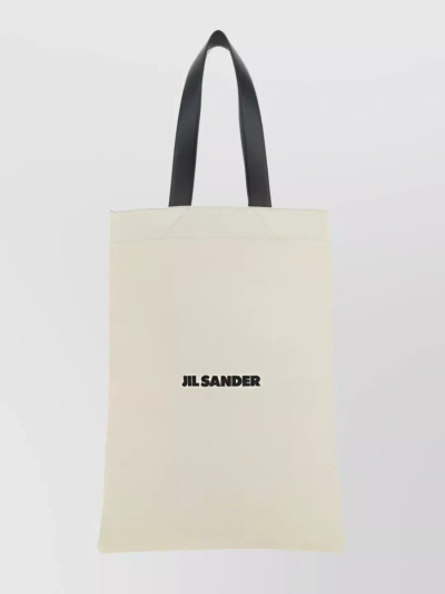 Jil Sander Logo Print Cotton Tote Bag In Cream