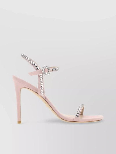 Stuart Weitzman 100mm Gemcut Suede Sandals In Cream