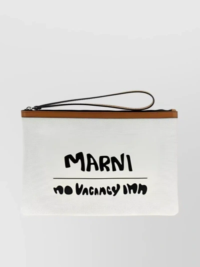Marni Logo-print Clutch Bag In White