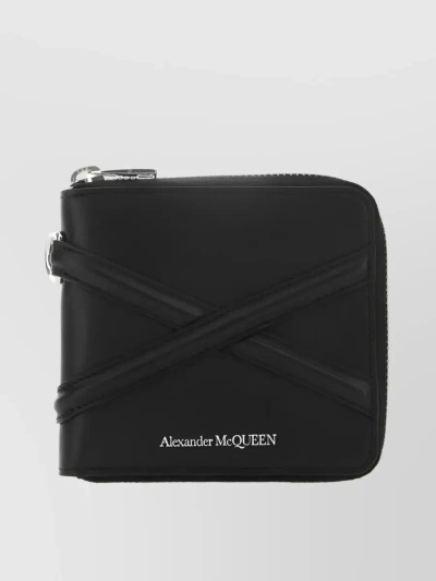 Alexander Mcqueen Engraved Logo Zip Wallet In Black