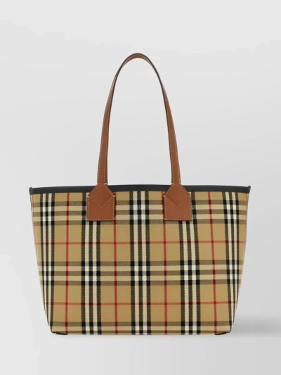 Burberry Woman Beige Tote Bags In Multicoloured