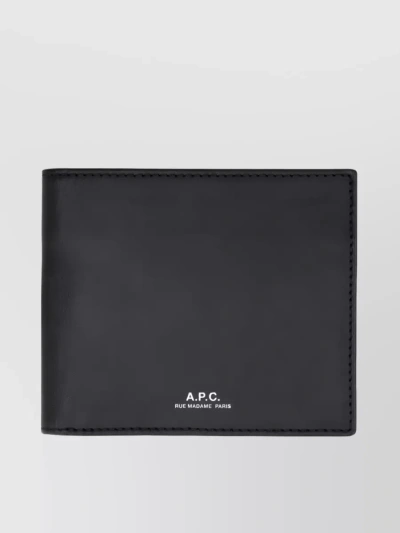 Apc 'ally' Black Bi-fold Wallet With Embossed Logo In Leather Man