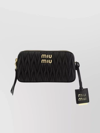 Miu Miu Teal Green Nappa Leather Mini Crossbody Bag In Black