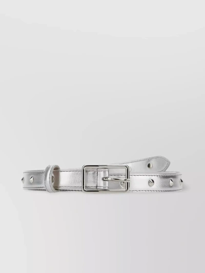 Alexander Mcqueen Silver Leather Belt Silver  Donna 80 In White