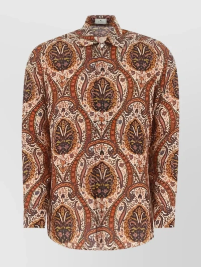 Etro Camicia Button-front Silk Shirt In Brown