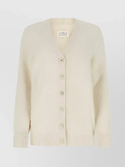 Maison Margiela Ivory Cotton Blend Oversize Cardigan White  Donna Xs In Cream