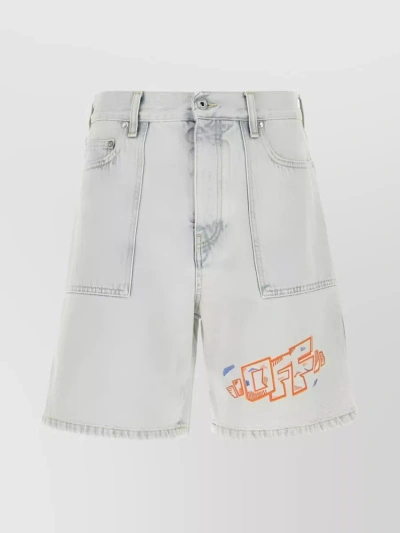 Off-white Embroidered-logo Denim Shorts In Grey