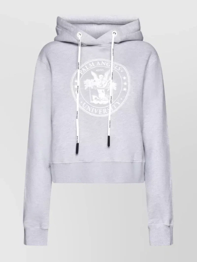 Palm Angels College Fitted Hoodie In Melange Grey,white